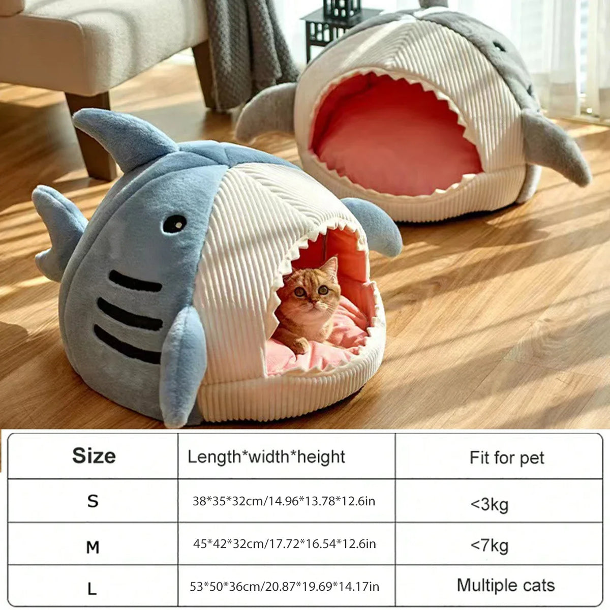 Cartoon Shark Pet Cave Bed for Cats and Small Dogs