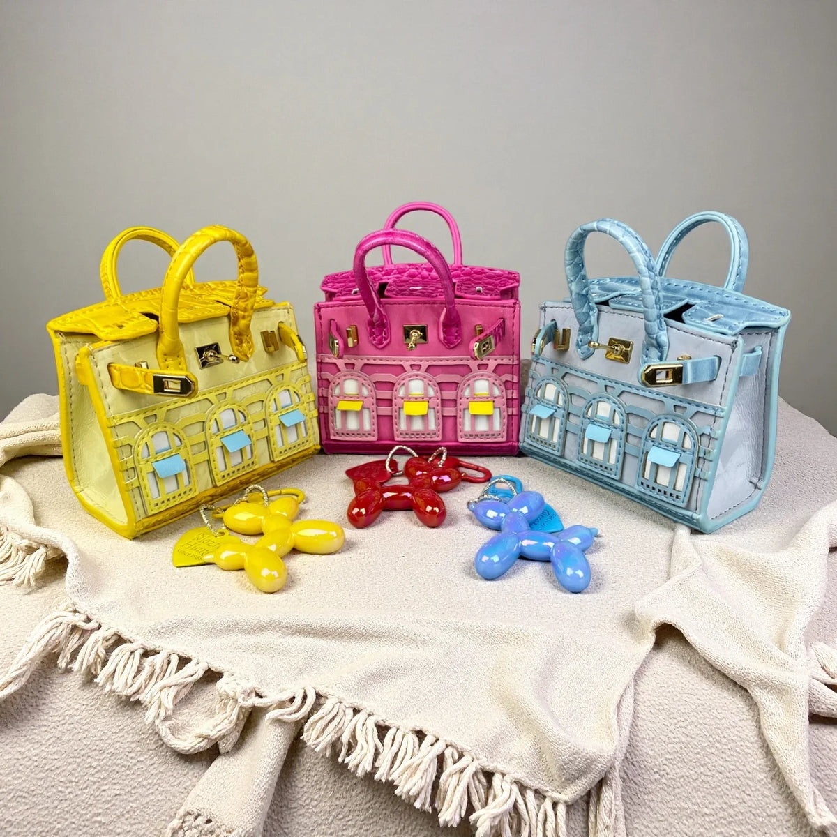Handcrafted Mini House-Shaped Handbag with Puppy Keychain