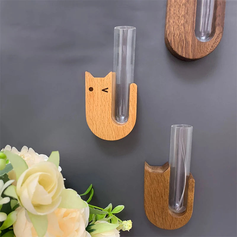Holzige Bartcollectiervase mit Glasröhrchen für Heimdeko