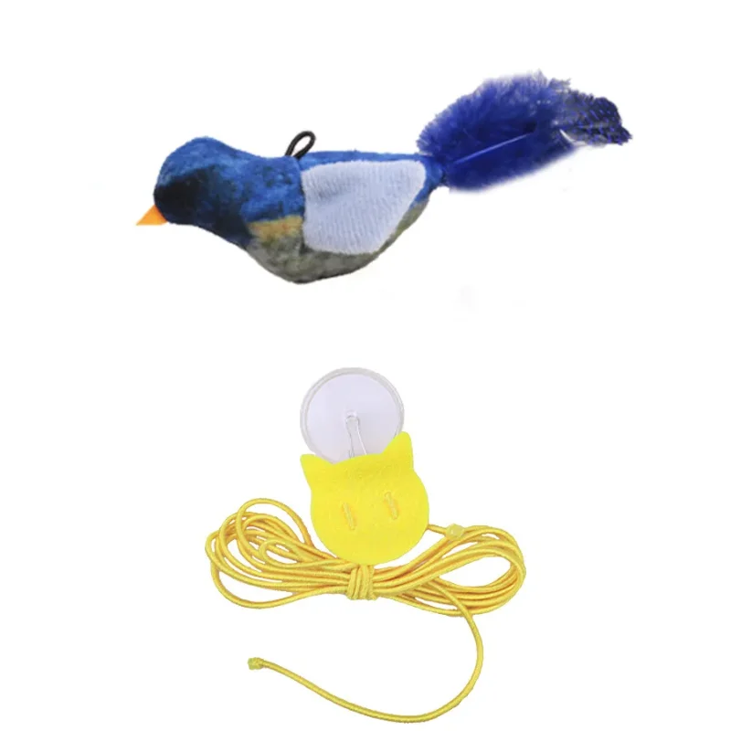 A blue and gray bird-shaped toy with a light bulb and yellow cord.