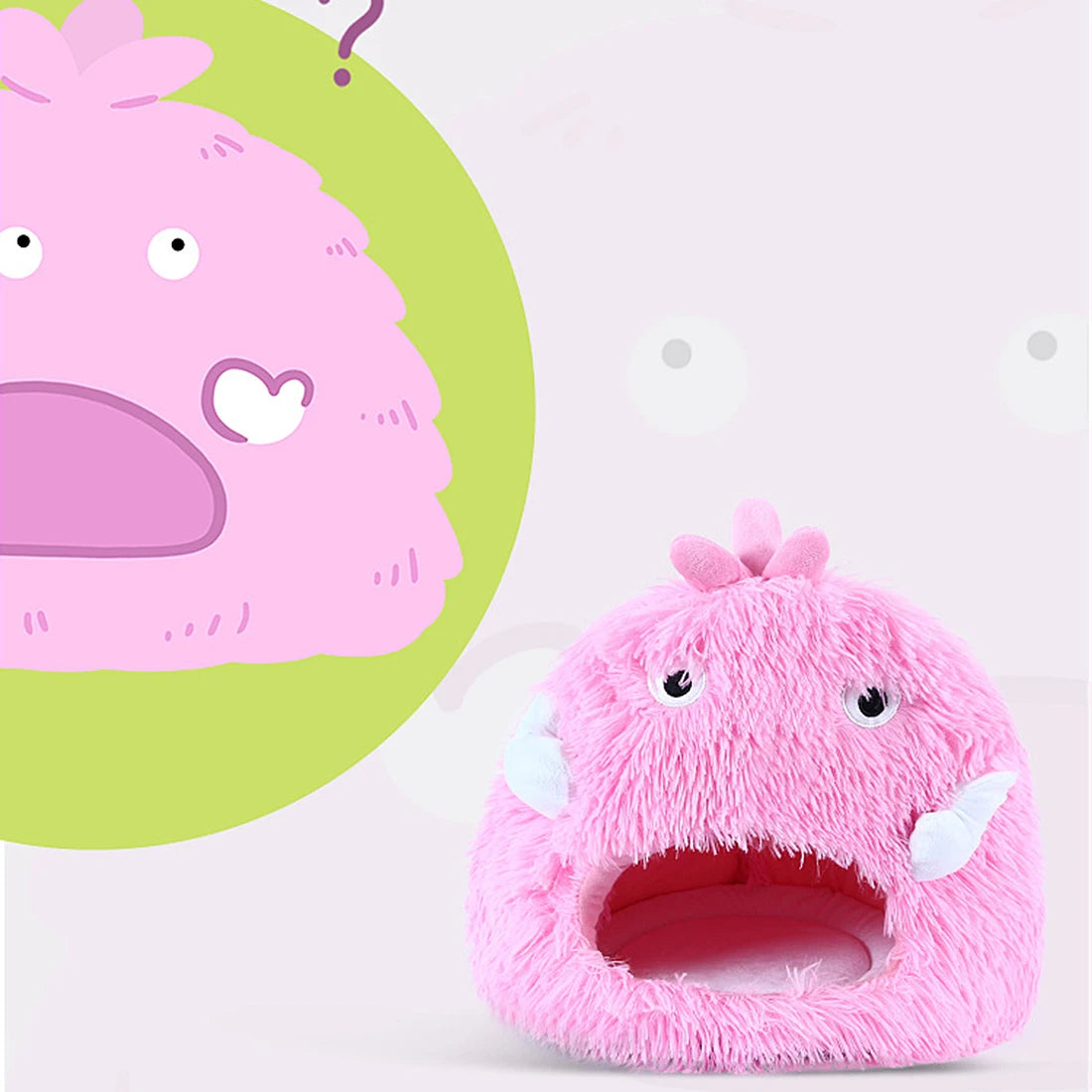 Monster Cartoon Plush Cat Bed Cave with Cushion