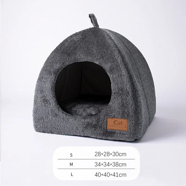 Nid pour chat en velours gris avec entrée ronde et différentes tailles S M L