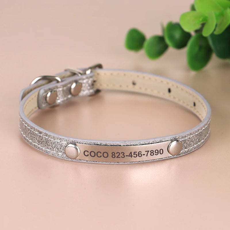 Individuell gravierte Leder-Hundehalsband mit ID-Tag