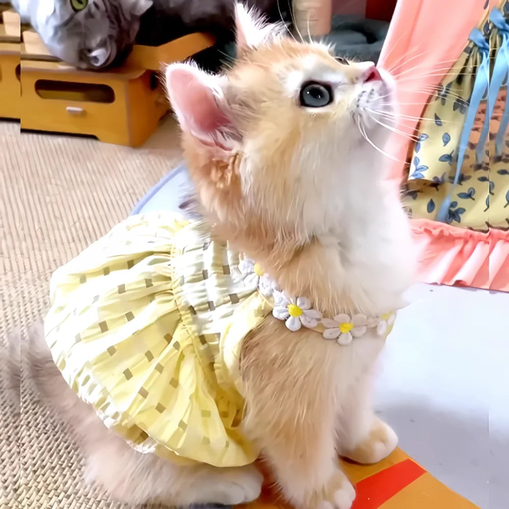 Yellow Floral Wreath Collar Mini Dog Dress