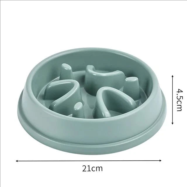 A light blue anti-choking slow feeder bowl for dogs and cats with raised ridges.