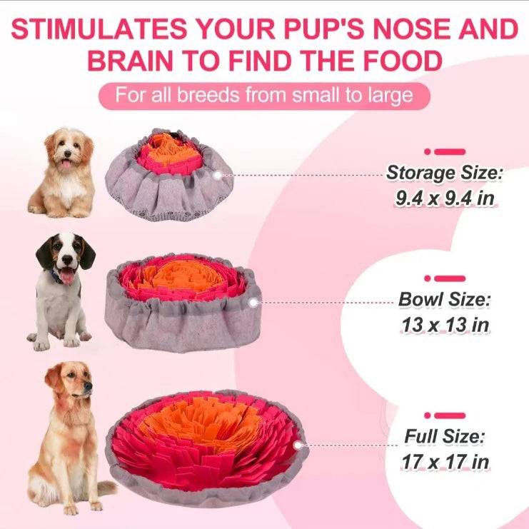 A display of three felt sniffing mats for dogs in various sizes and colors.