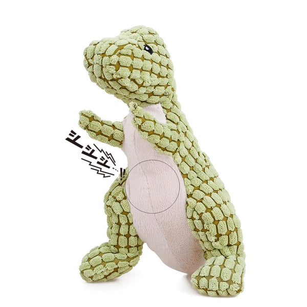 A plush, animal-shaped squeaky dog toy covered in corduroy fabric.