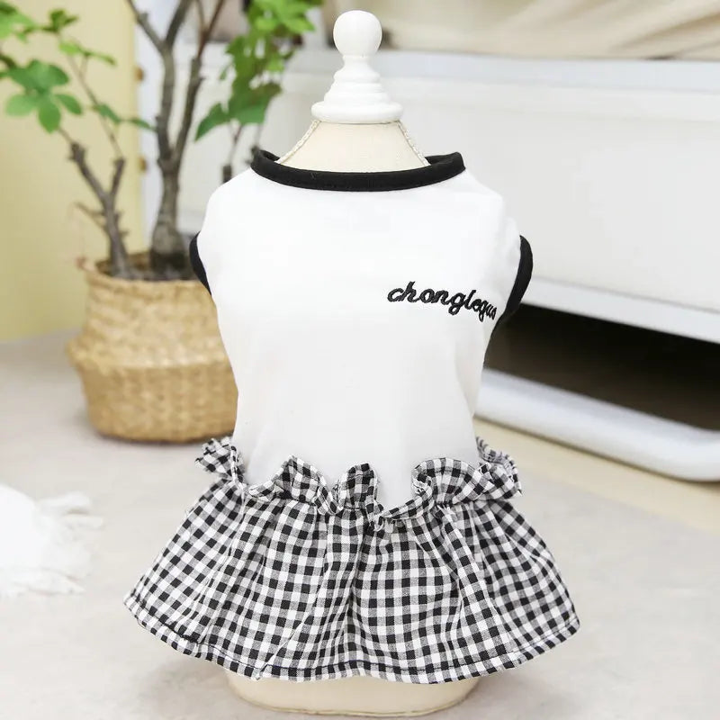 Strawberry Print Dog Dress with Bow for Small Breeds