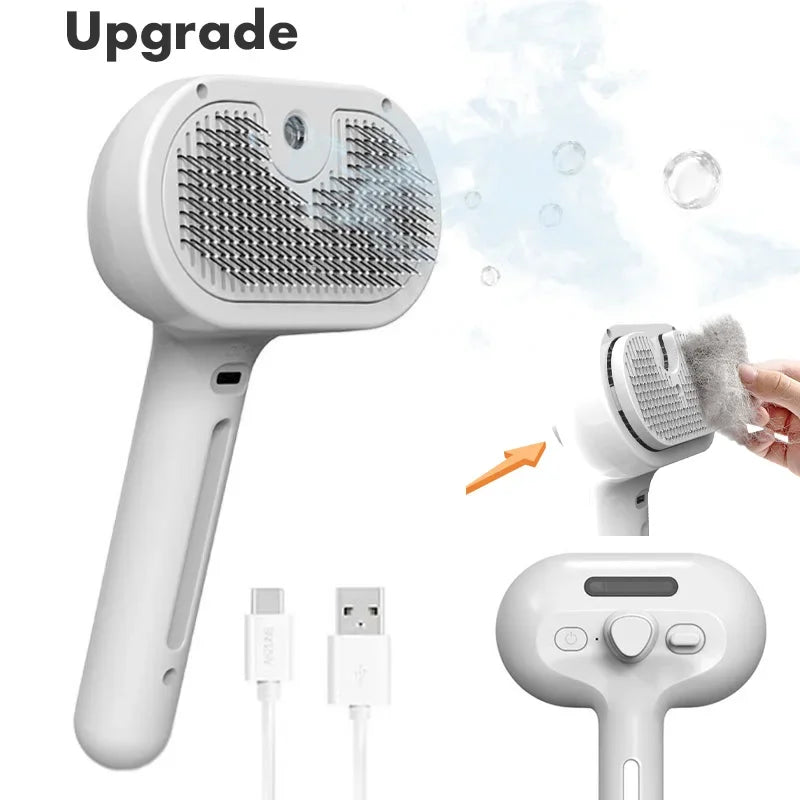 Brosse de toilettage électrique 3-en-1 pour animaux avec vapeur et massage