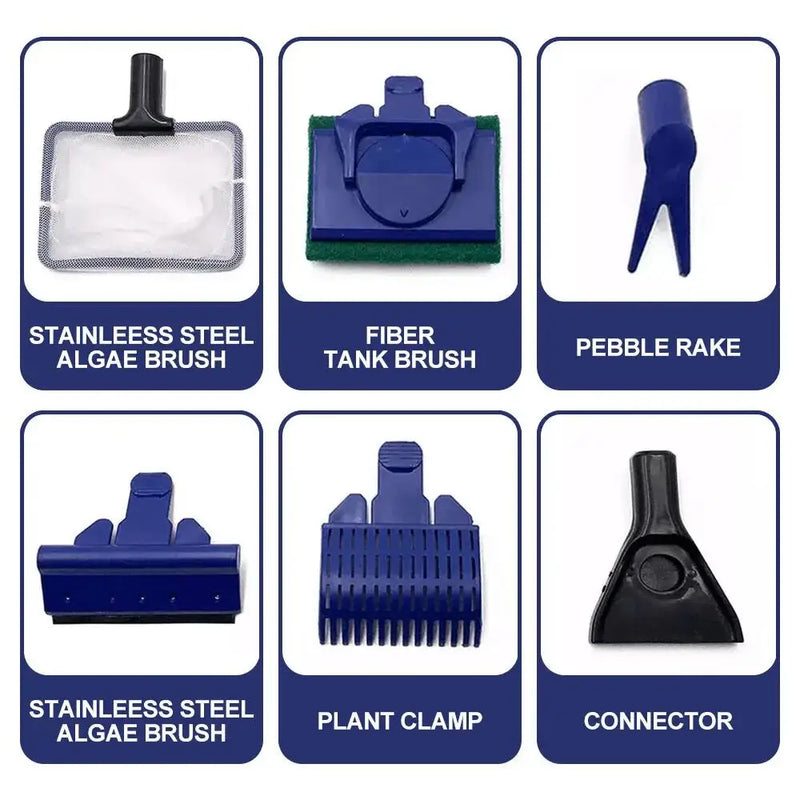 Kit de Nettoyage pour Aquarium 5-en-1 avec Filet, Grattoir et Brosse