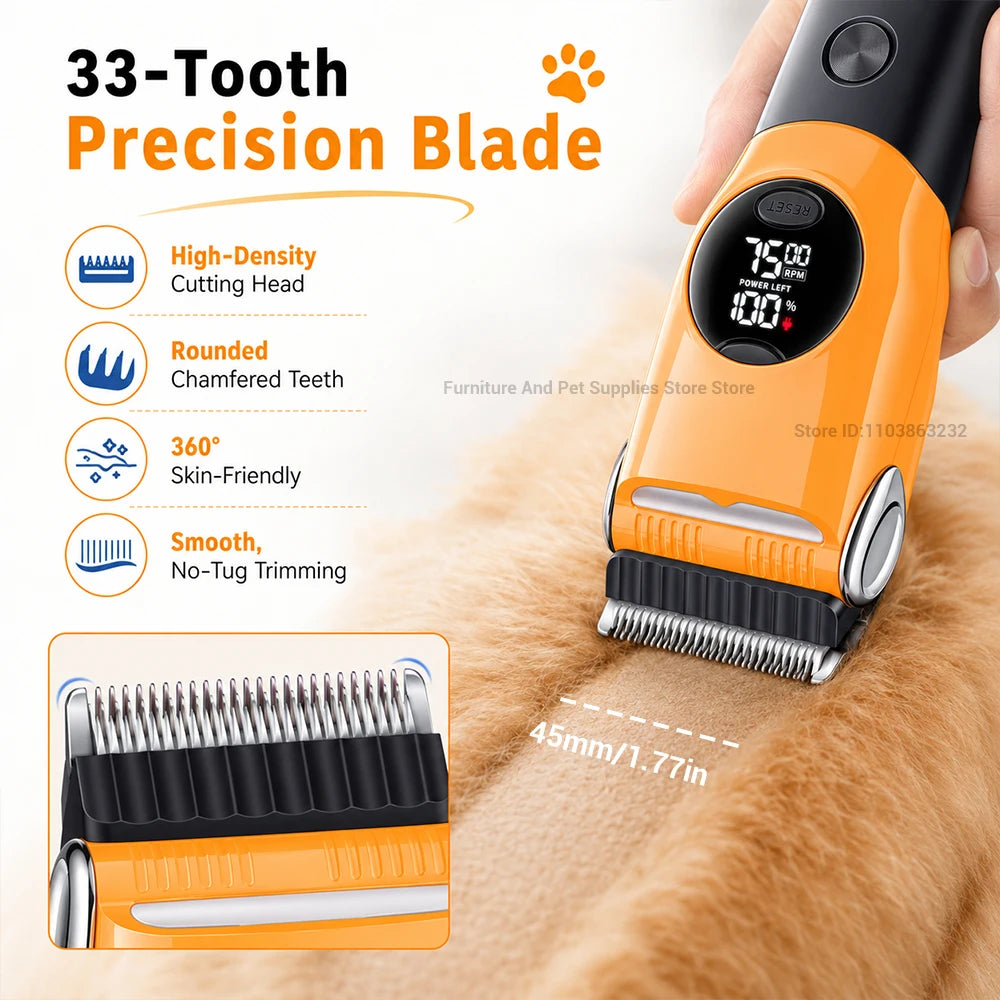 Professional Cordless Pet Grooming Clipper with LED Light and 6 Guide Combs
