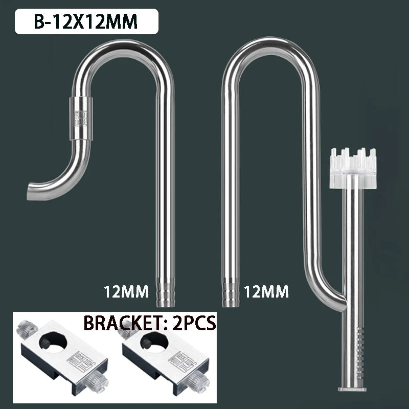 Stainless steel aquarium filter tube with oil skimmer and two mounting brackets