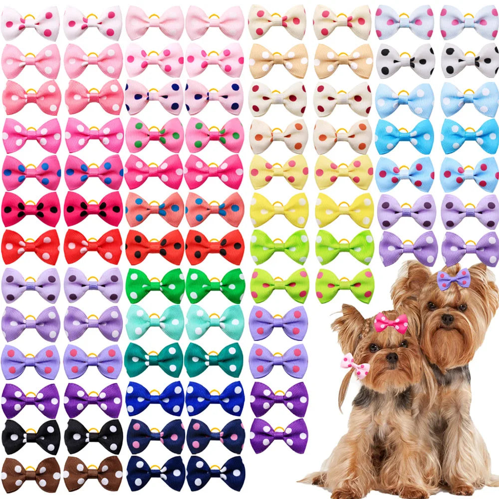 Handmade Dog Bows with Rubber Bands - Polka Dot & Solid Styles