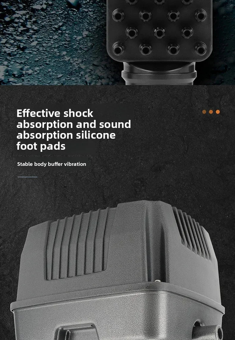 Close-up of silicone foot pads and a gray air pump component for shock absorption and sound absorption.