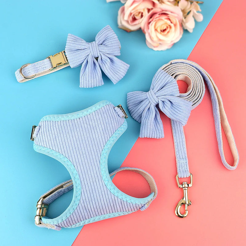 3-Piece Dog Collar Harness Leash Set with Bowknot