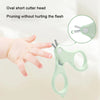 A hand is using a small, light green oval short cutter head to prune flesh without hurting it.