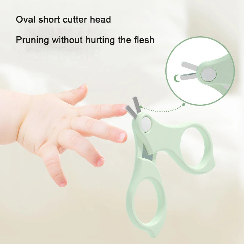 A hand is using a small, light green oval short cutter head to prune flesh without hurting it.