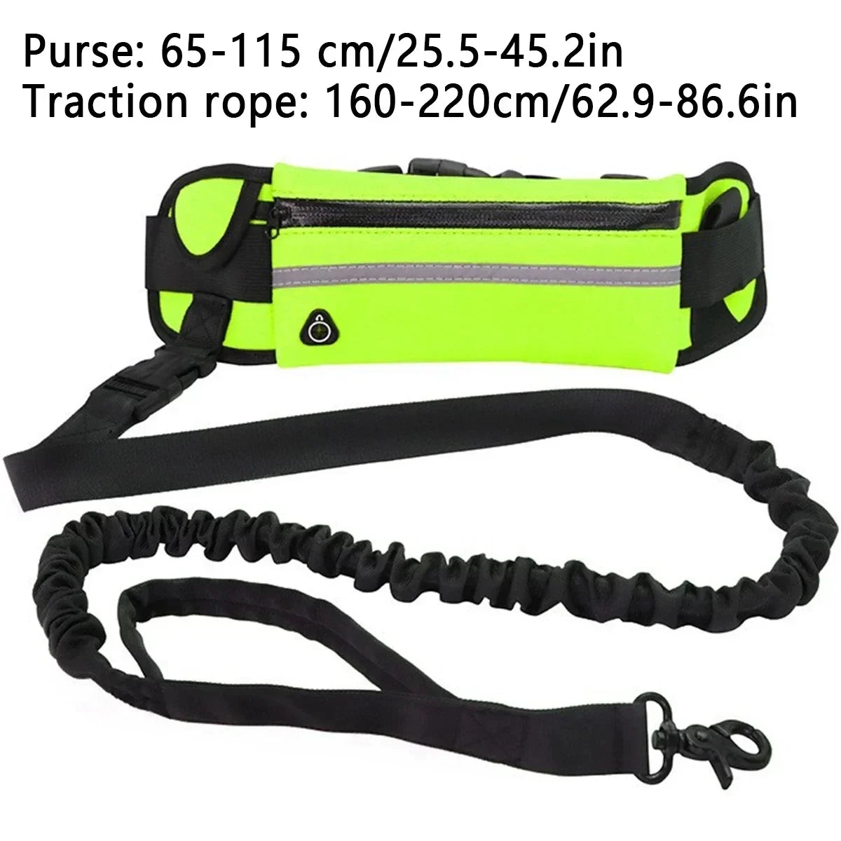 A bright yellow hands-free dog waist leash with a reflective trim and a black strap.