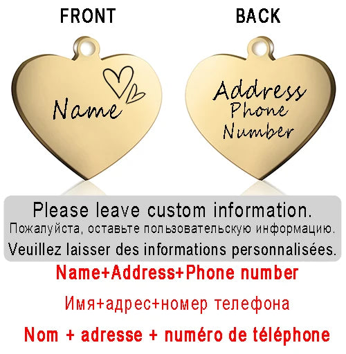 Personalized Pet ID Tag for Collar - Engraved Heart Tag