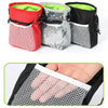 Three colorful durable pet training treat bags in red, gray, and black are shown alongside a close-up of a mesh bag for treat