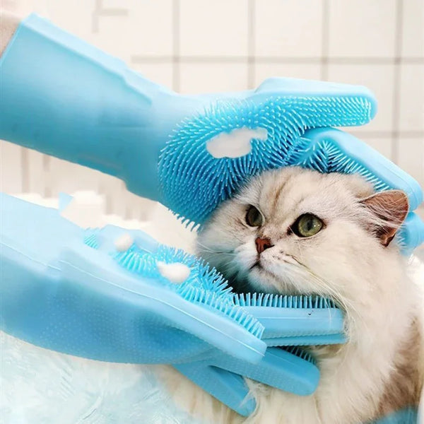 Gants en Silicone pour Bain de Chat & Brosse de Massage