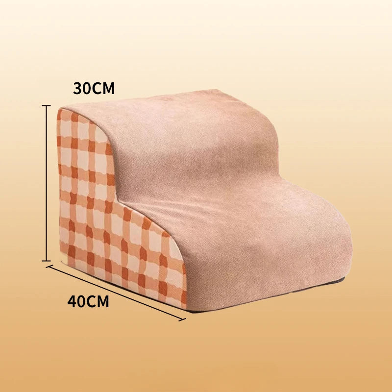 A beige memory foam pet ramp for dogs and cats, shown in a side view with dimensions 30cm by 40cm.