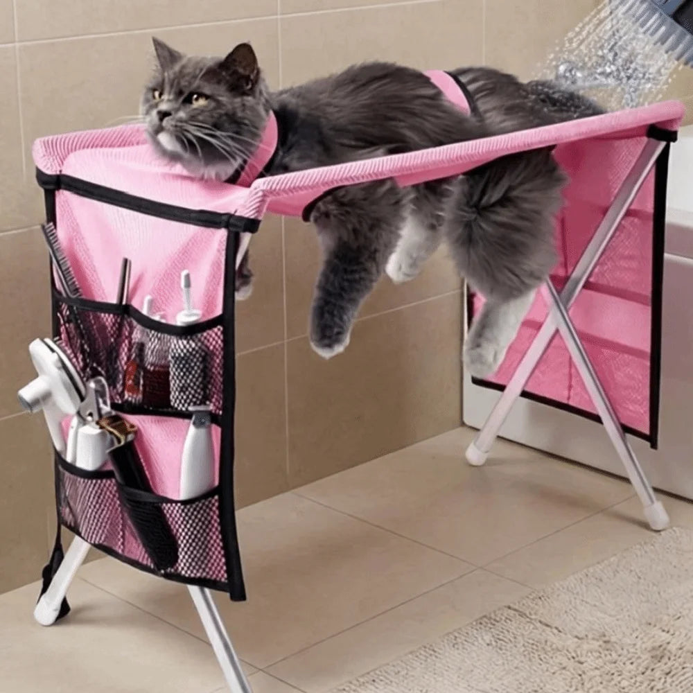 Foldable Pet Grooming Hammock with Quick-Dry Mesh
