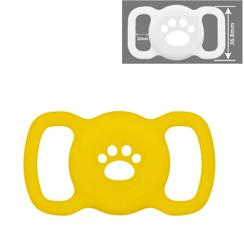 Geliger Silikon-AirTag-Halter mit Pfotenspuren-Design und Befestigungslöchern.