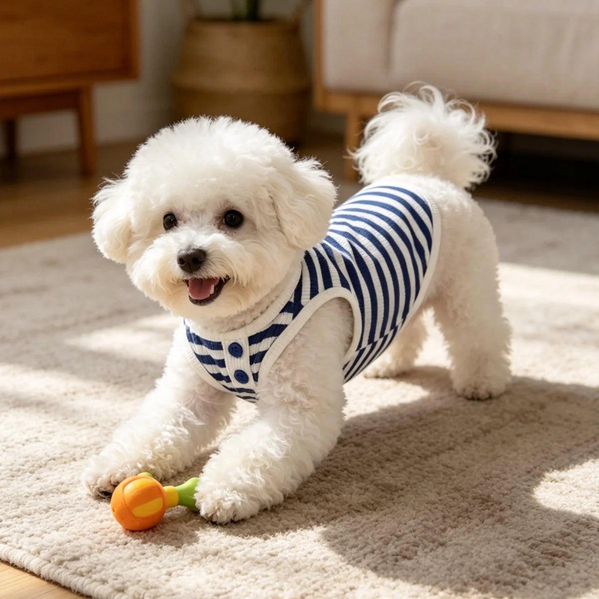 Striped Waffle Knit Dog Tank Top with Button Detail