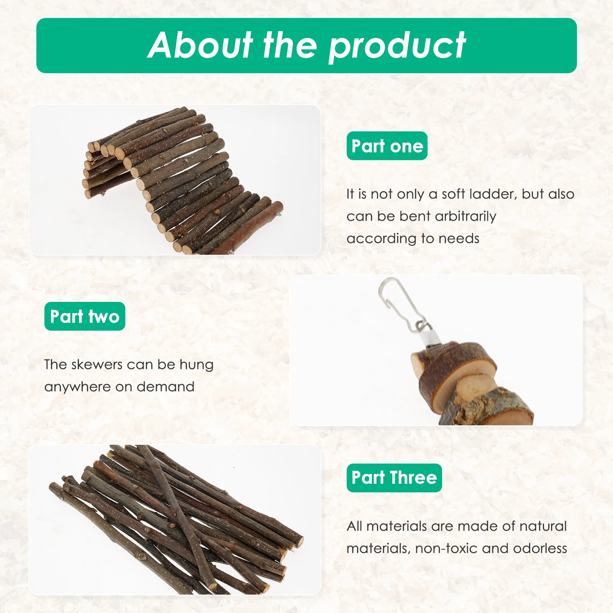 Natural Wood Chewing Toy Set for Small Pets