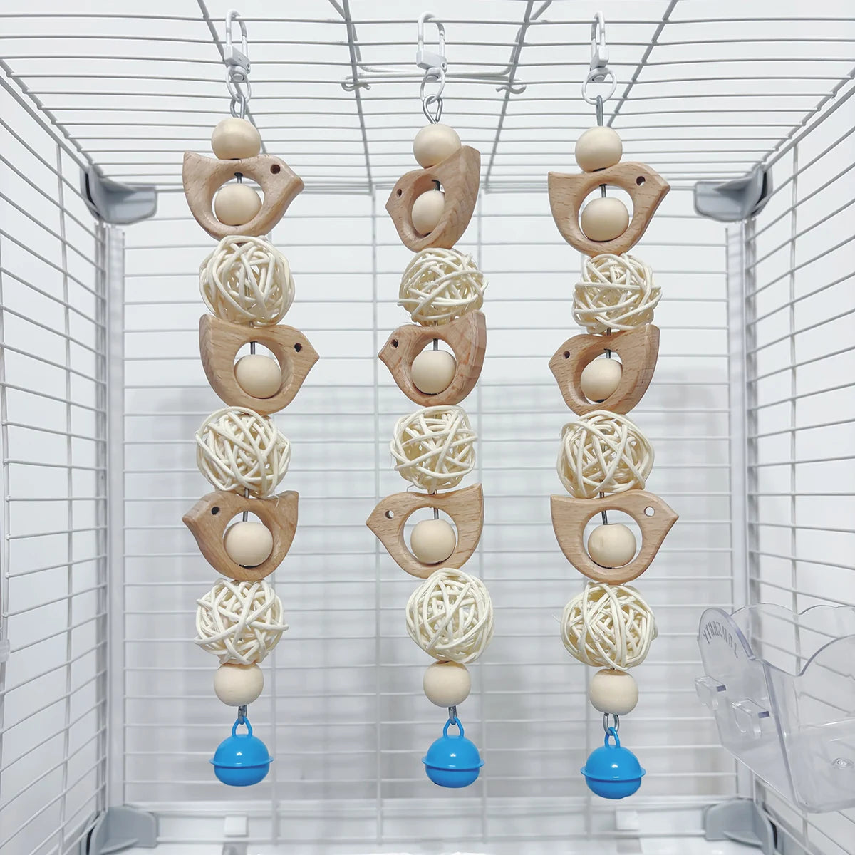 Natural Wood Parrot Swing with Chewing Toy for Small Birds