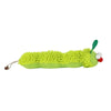 A bright lime green, fuzzy cat chew toy with a green tip and red ball.