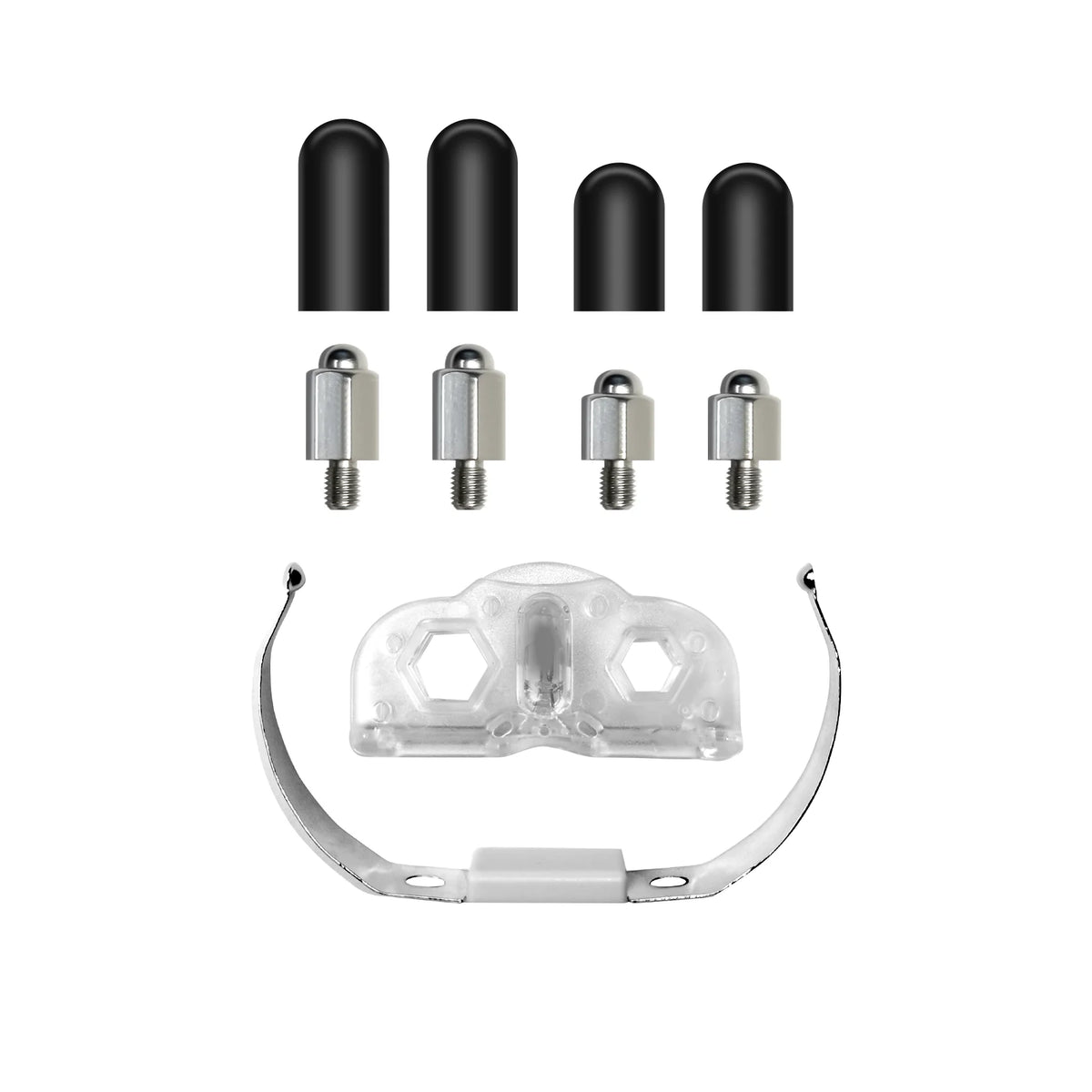 Set of black collar replacement straps and a clear plastic strap for dog training collars