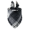 A black and gray buffalo plaid bandana with fringed edges.
