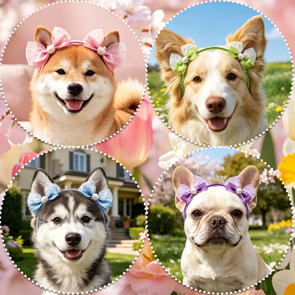 Handmade Pet Hair Bows – Adjustable Multi-Style Cloth Bows for Dogs and Cats