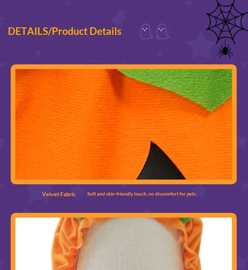 Adjustable Halloween Pumpkin Overall Costume for Small Dogs and Cats