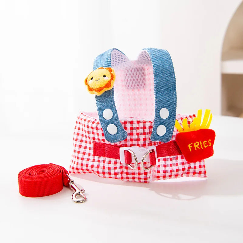 Denim Dog Harness and Leash Set with Matching Hat