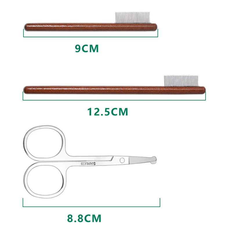 Wooden Pet Grooming Comb with Tear Stain Scissors