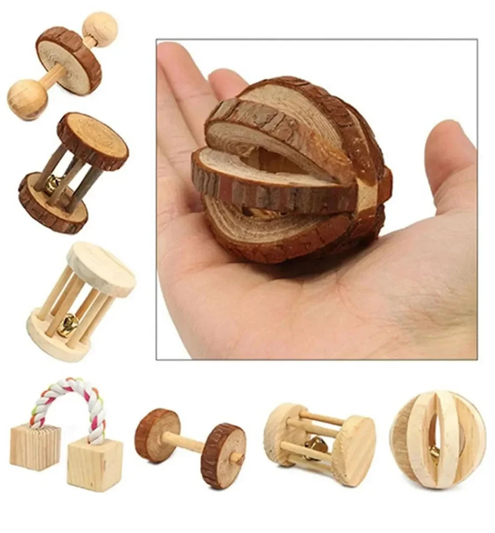 Natural Wooden Chew Toy Set for Small Pets – Guinea Pigs, Rabbits & Hamsters