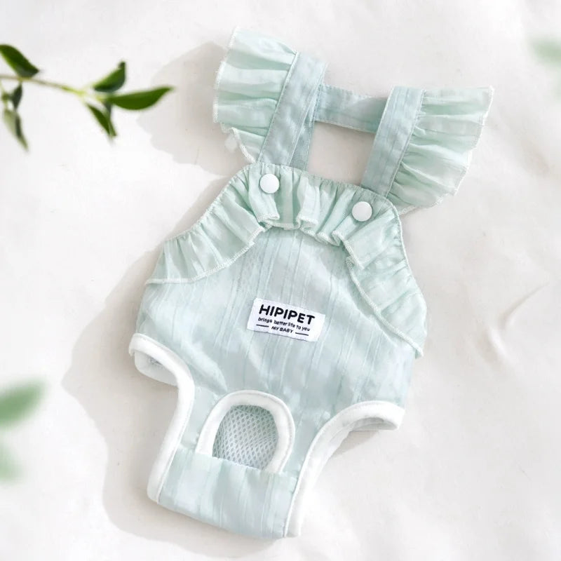 Light mint green ruffled dog shorts for females