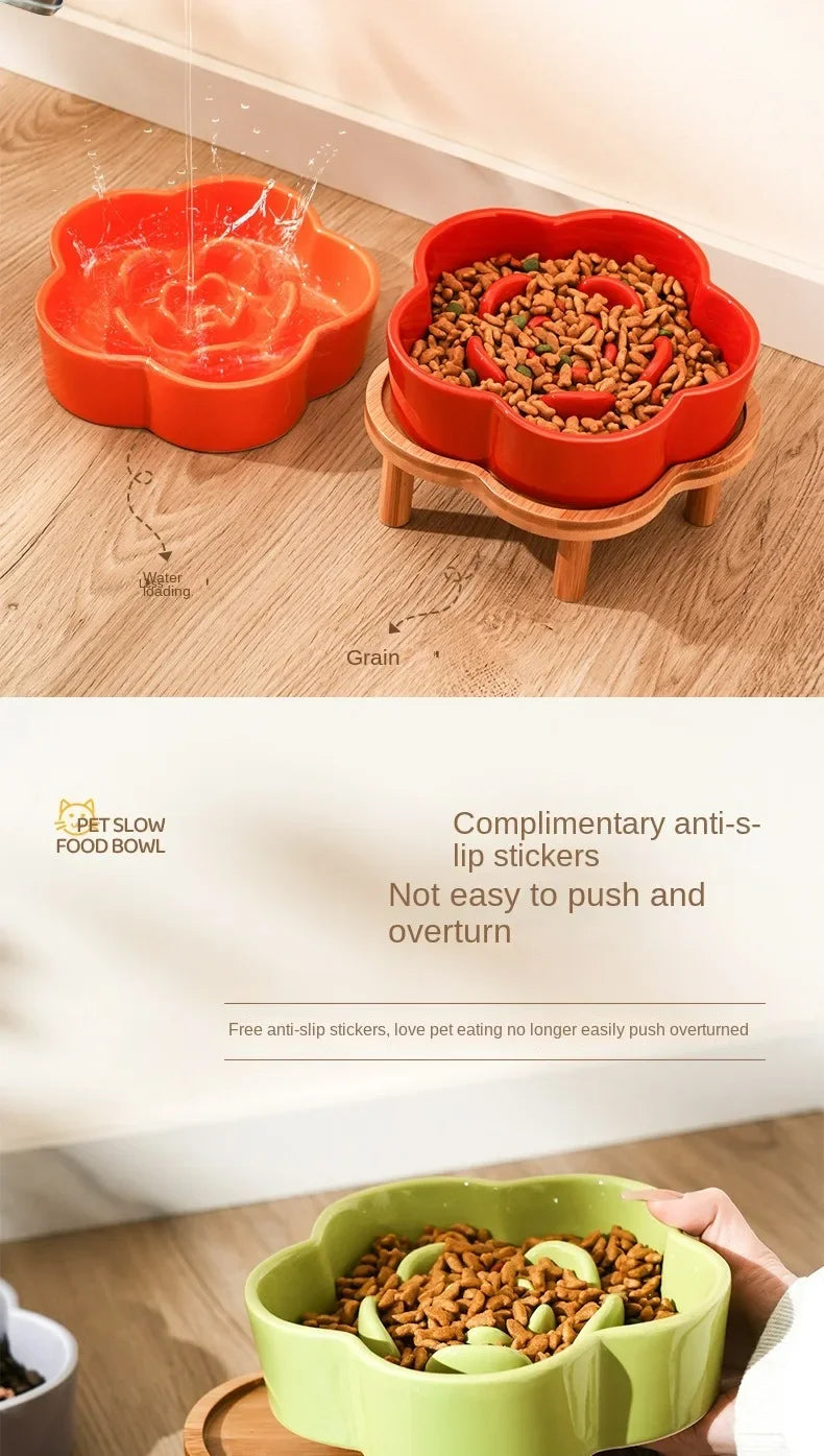 Ceramic Slow Feeder Bowl for Cats and Small Dogs