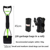 Black and lime green heavy duty pet poop scooper with a long handle and a roll of 20 garbage bags