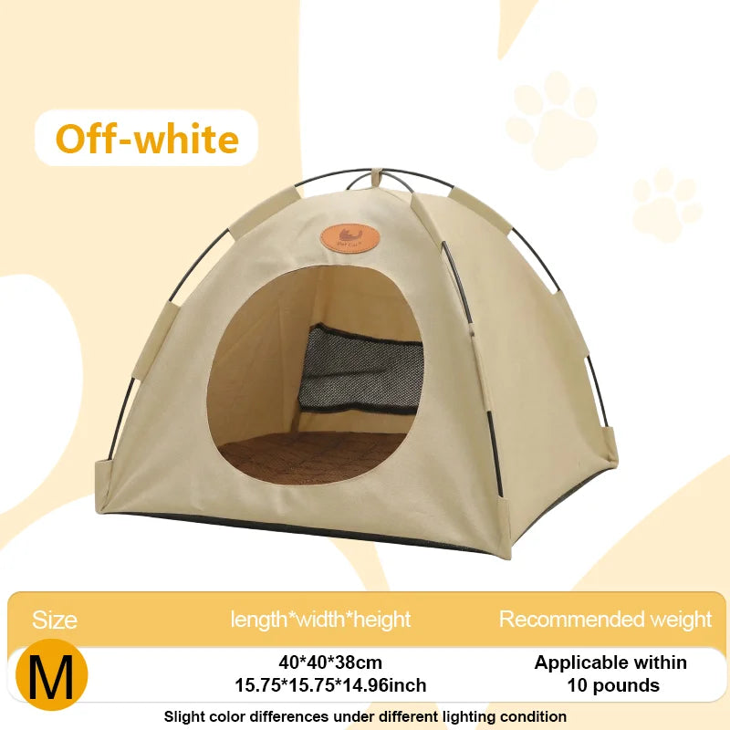 Off-white breathable pet tent bed for cats and small dogs shown in a full view