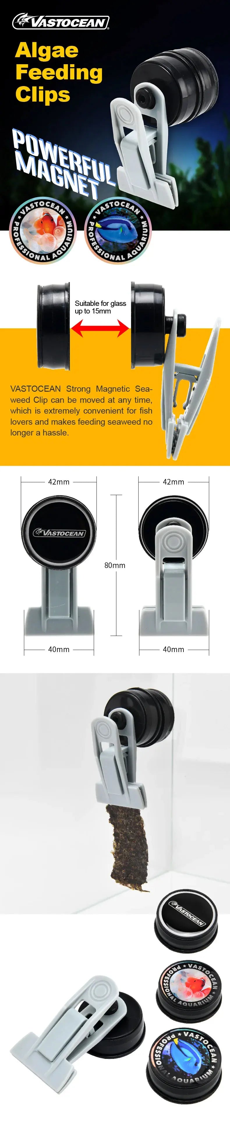 Vastocean Magnetic Seaweed Feeding Clip for Aquarium