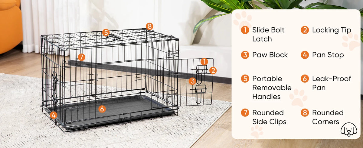 Extra-Large Foldable Metal Dog Crate with Double Doors and Leak-Proof Tray