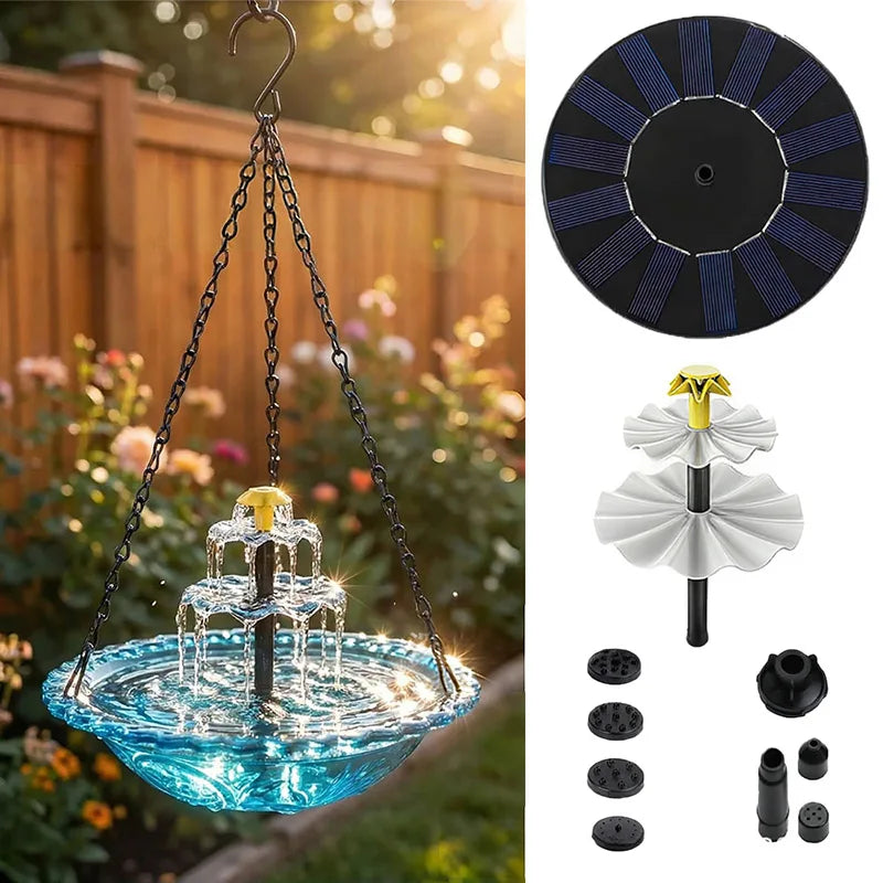 Solar Hanging Bird Bath Fountain with Glass Bowl