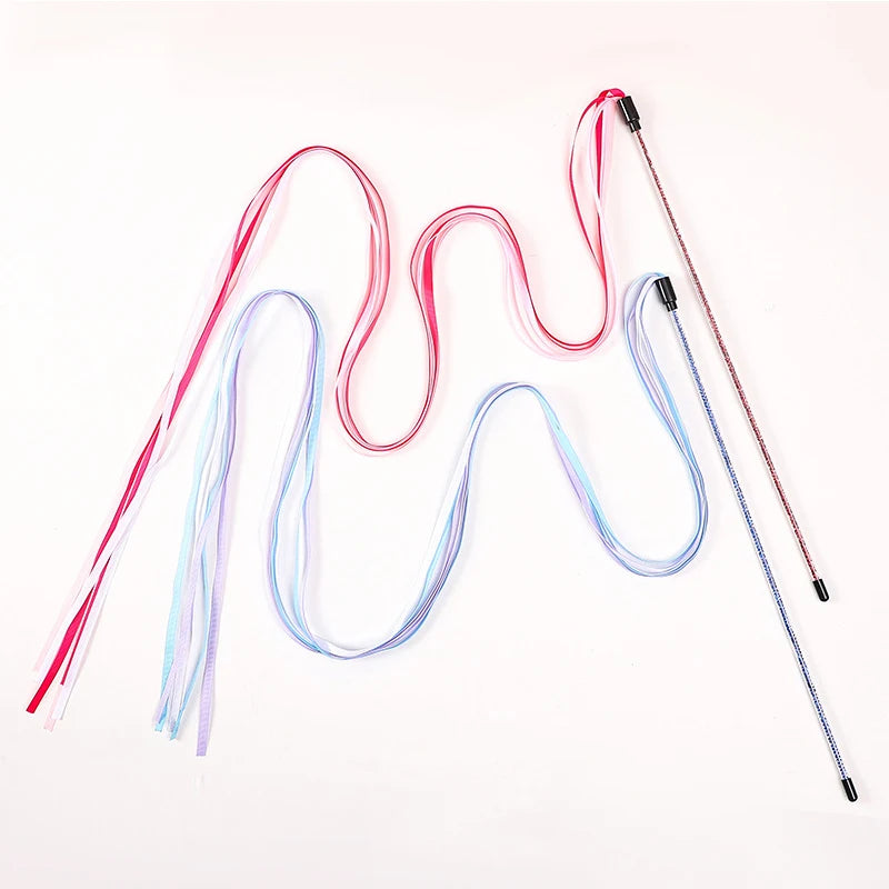 Interactive Cat Teaser Rod Toy with Satin Ribbon