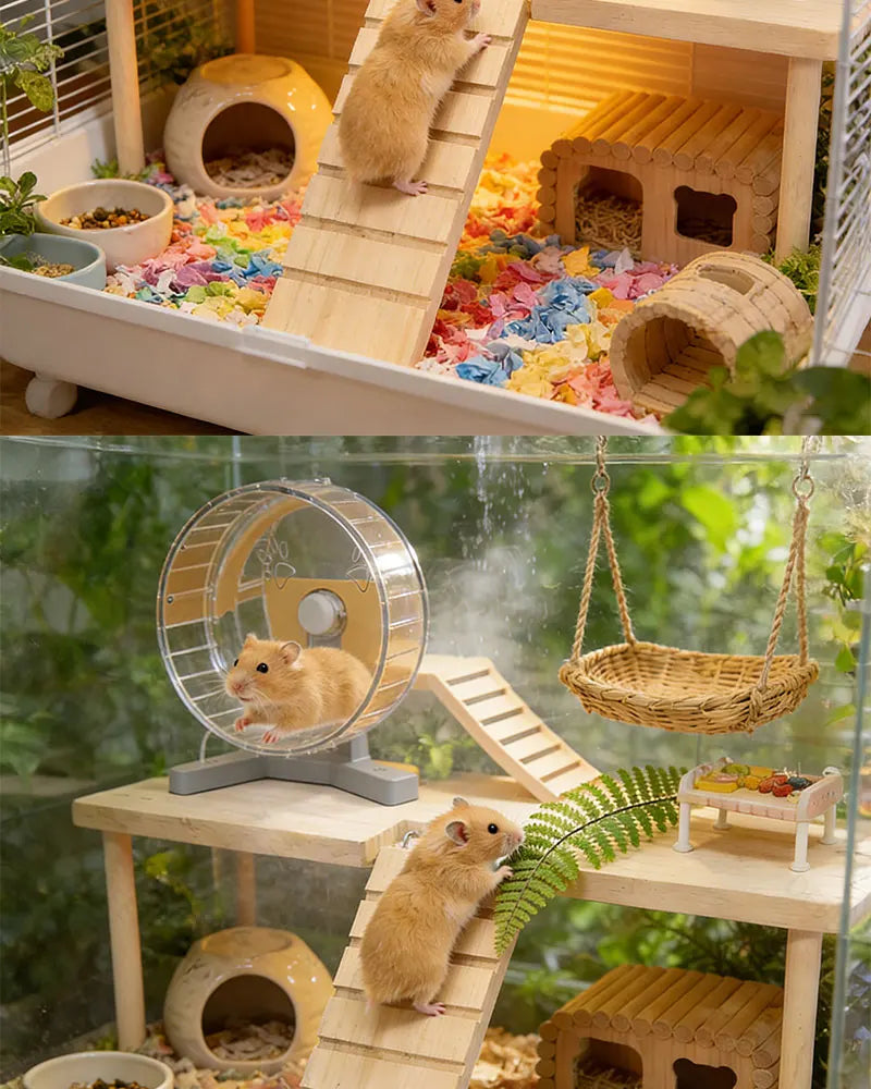 L-Shaped Wooden Hamster Platform with Stairs