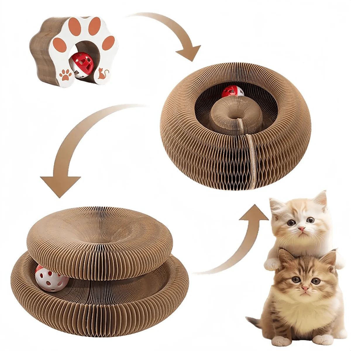 Foldable Corrugated Cat Scratcher with Bell and Catnip