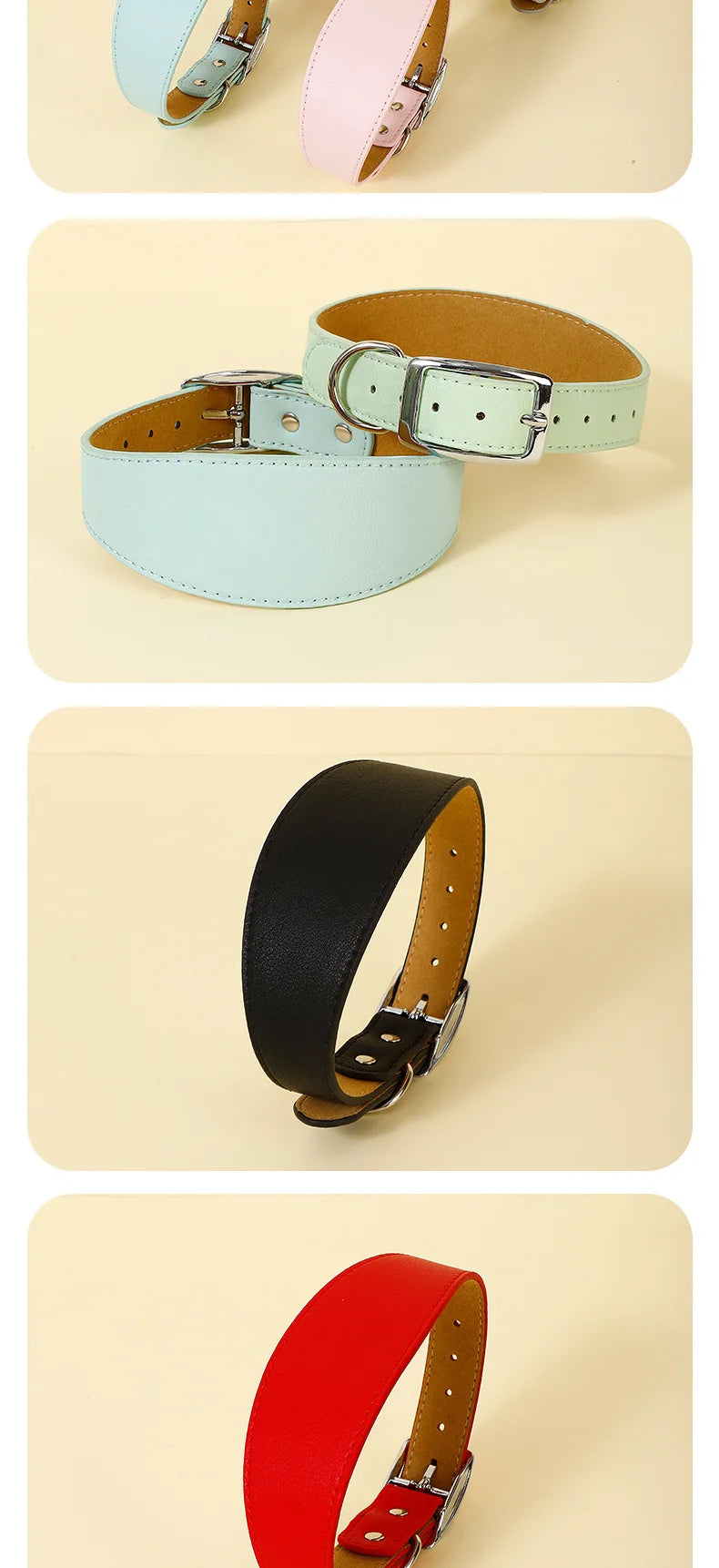 Wide Leather Dog Collar for Long-Necked Breeds